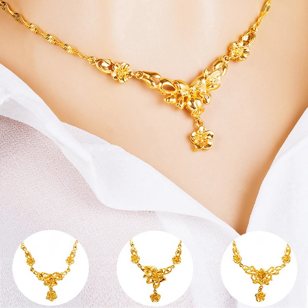 

Women's Flower Clavicle Pendant Chain Necklace 18k Yellow Gold Filled Wedding Party Girlfriend Gift Vintage Present