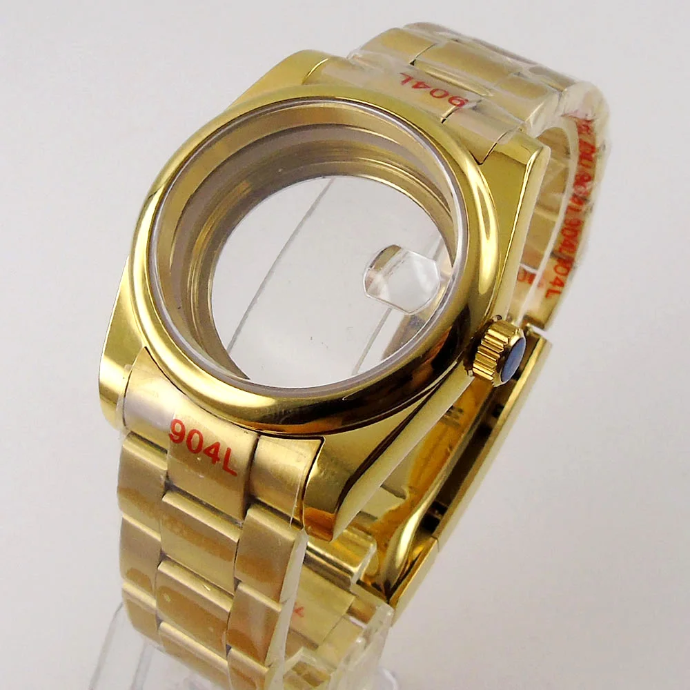 39mm Sapphire Glass Gold Plated Watch Case Fit NH35 NH36 Miyota 8215 DG 2813 Movement
