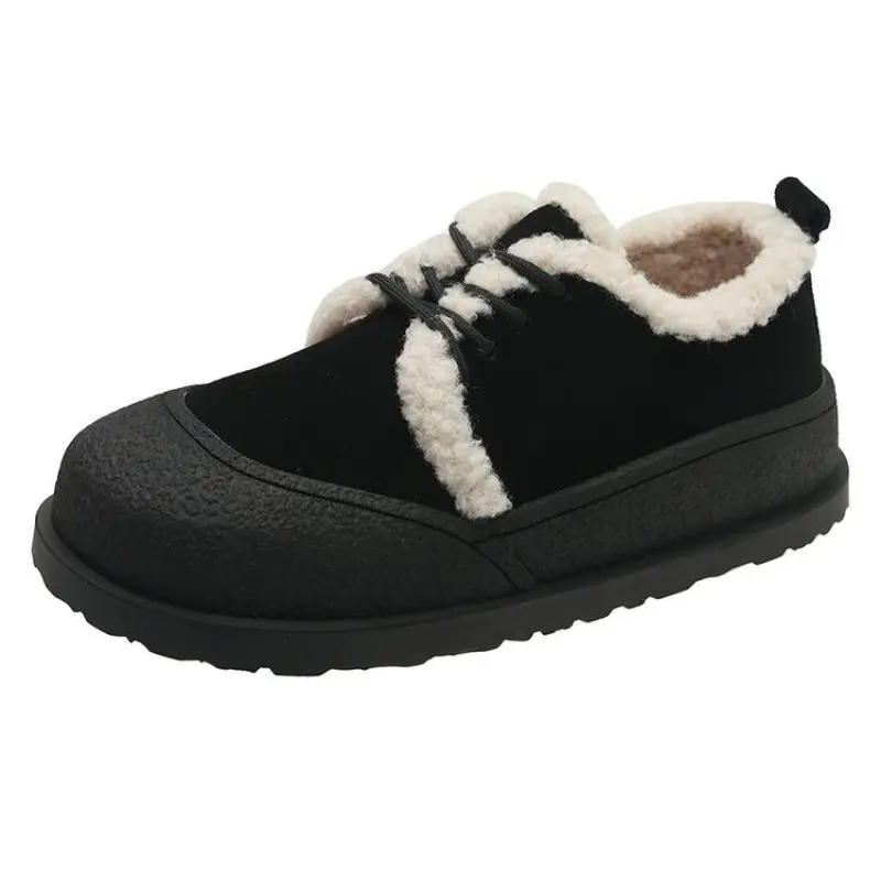 Women Winter Warm Casual Derby Shoes Plush Lining Keep Warm Toe Cap Lace Up Girls Flats Leisure Boat Shoes Female Snow Shoes