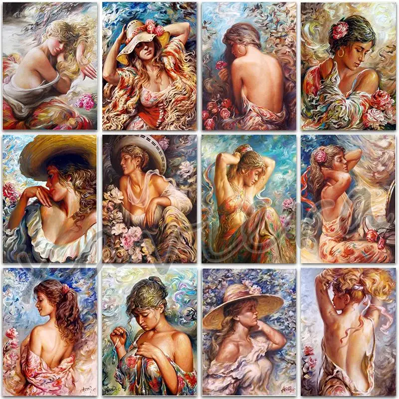 

Full Square Diamond Painting Flower Woman Portrait Diamond Embroidery Sexy Girl Cross Stitch Kits Diy Rhinestone Mosaic Artwork