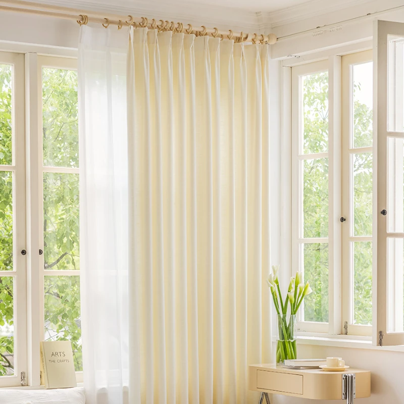 

Custom Cream Chenille Curtains for Living Dining Bedroom Cotton High-end Simple Japanese American Blackout Curtains Decoration