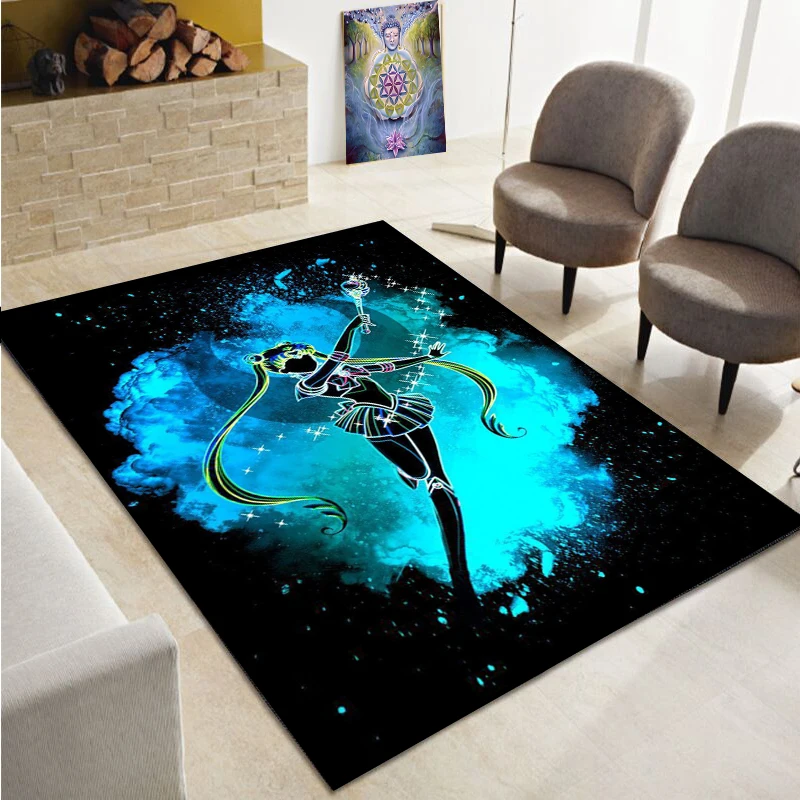 Anime Month Rabbit Print Carpet, Non slip Carpet for Living Room, Children's Bedroom Mat, Yoga Mat, Large Carpet Decoration