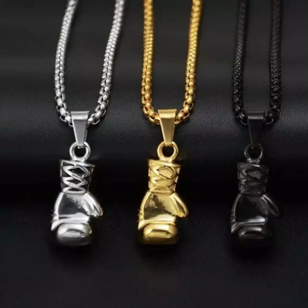 

Fashion Sport Fitness Beads Necklace For Men Clavicle Chain Boxer Boxing Glove Pendant Hip Hop Punk Party Jewelry Gift