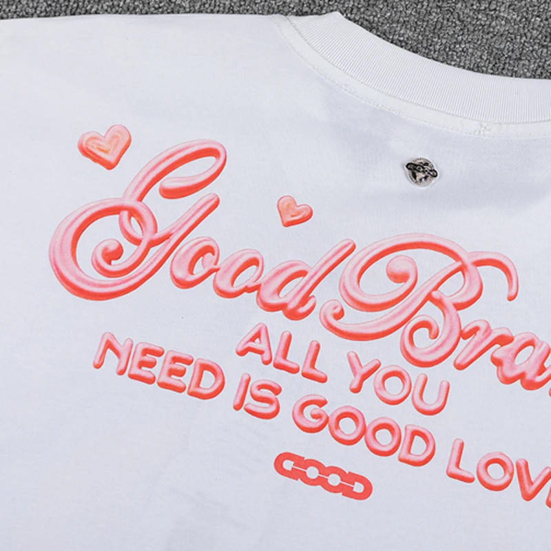 Фото Летняя высококачественная футболка GOODBRAND с блестящими стразами и принтом, с коротким рукавом, в уличном стиле хип-хоп, свободного кроя. №4