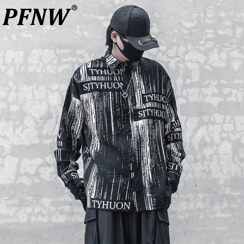 

PFNW Spring Summer Men's Streetwear Letter Print Shirts Personality Handsome Y2K Niche Design Darkwear Fashion Cool Tops 12A9377