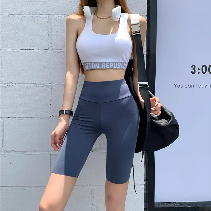 Summer Knee Length Leggings Sport Women Fitness Fashion Solid Color Stretch Shark Pants Outwear Black Biker Legging