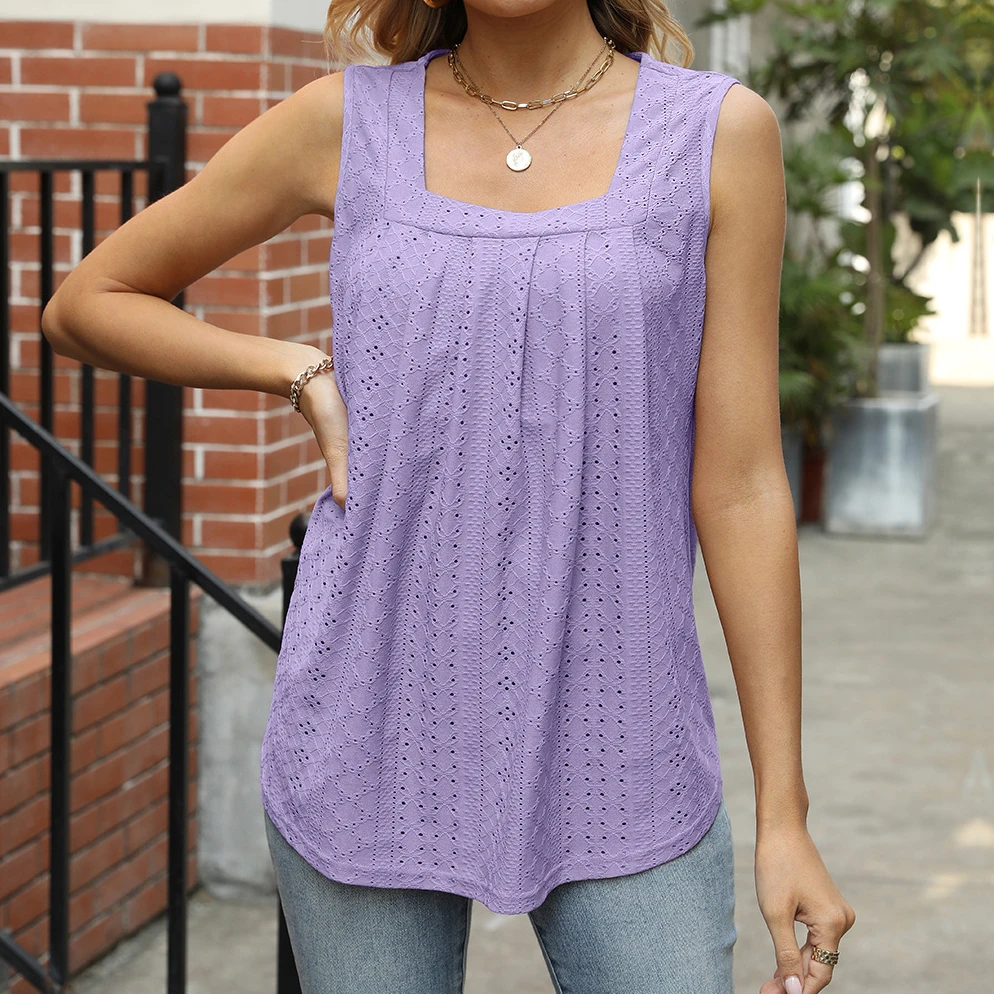

Leisure Sleeveless Blouse Womens Tops Office Ladies Tank Top Fashion Summer Basic Blouses Elegant Casual Square Neck Top Tunics