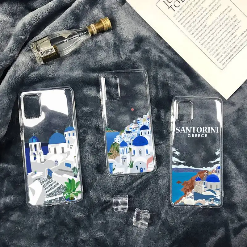 

Oia Santorini Greece Church Hand Painted Print Phone Case Transparent soft For iphone 12 11 13 7 8 6 s plus x xs xr pro max mini