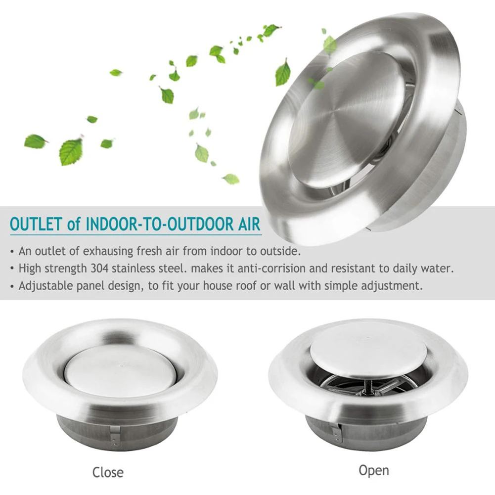 

Air Vent Air Outlet Silver Ventilation Wire Drawing 1PCS 304 Stainless Steel Adjustable Air Valve Ceiling Grill