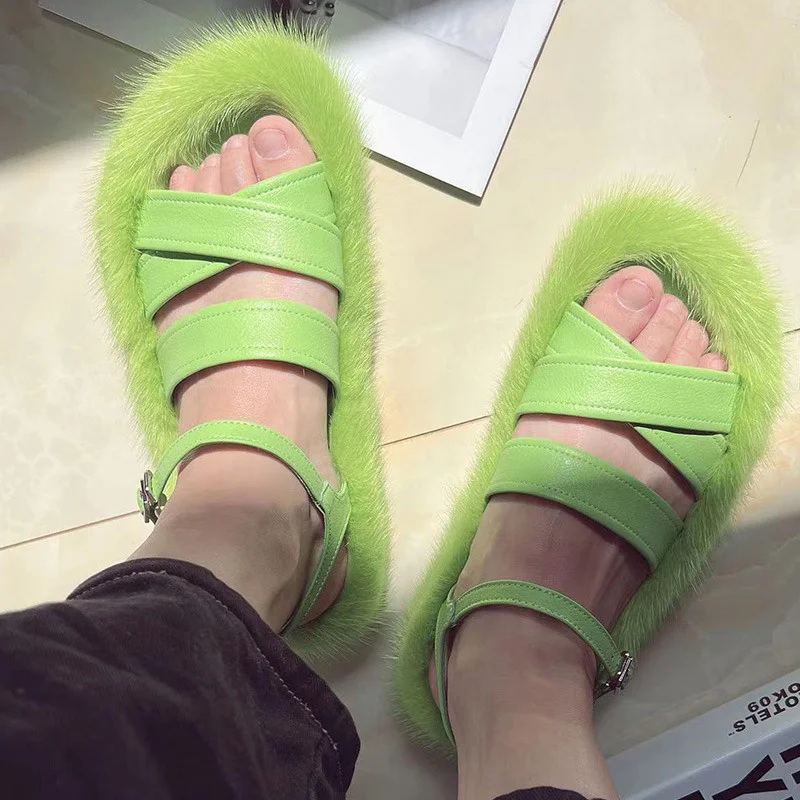 Европейская станция новые женские высококачественные Шлепанцы из меха норки