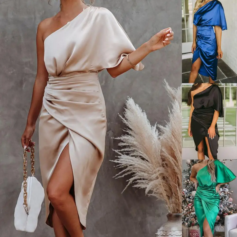 Элегантное женское вечернее платье с асимметричным подолом высокой талией