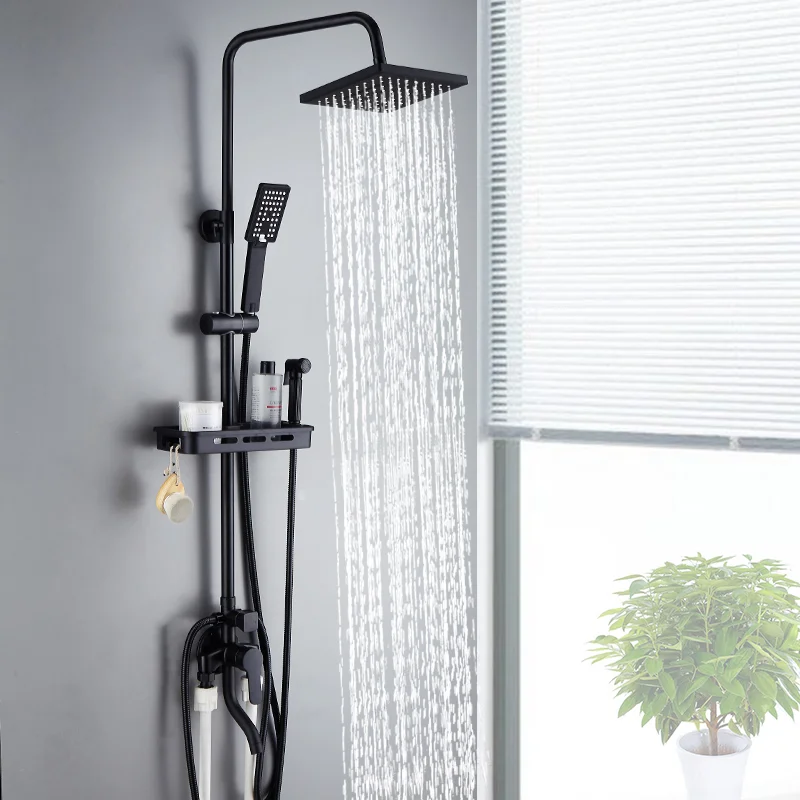 

Black Copper Shower Head High Pressure Simple Rainfall Shower Head Temperature Control Ducha Chuveiro Shower Head Kit EB5HS