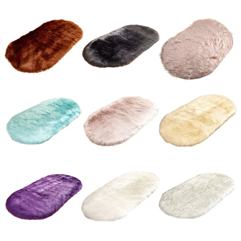 

Oval Area Rug Faux Wool Fluffy Shaggy Kids Play Mat Warm Floor Carpet Cushion