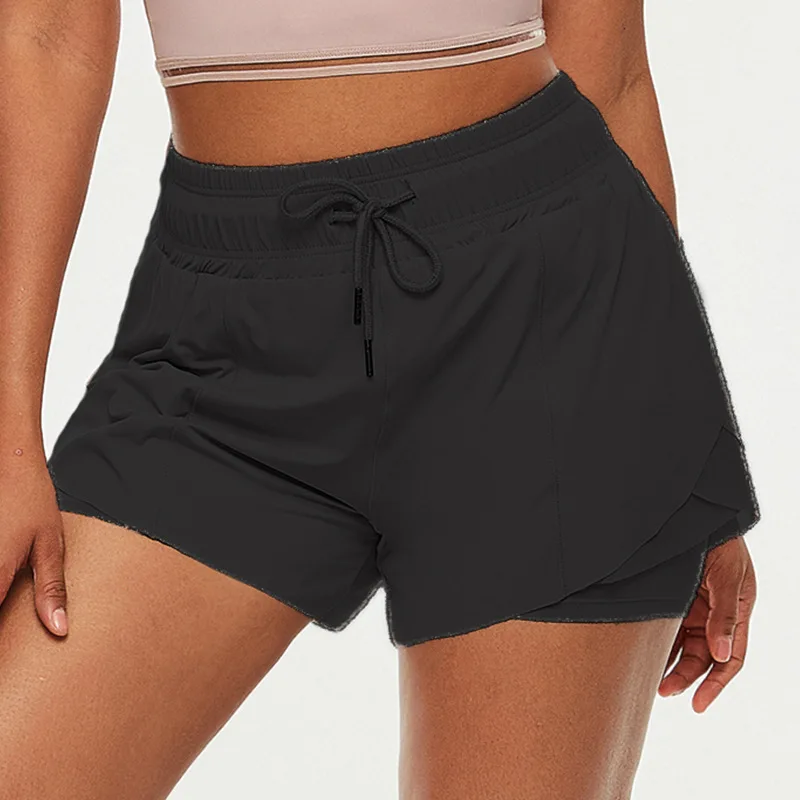Jenny&Dave Fake Two-Piece Fitness Anti-Light Yoga Shorts Bermuda Women 2023 Summer New Women's Drawstring Outdoor Sports Shorts