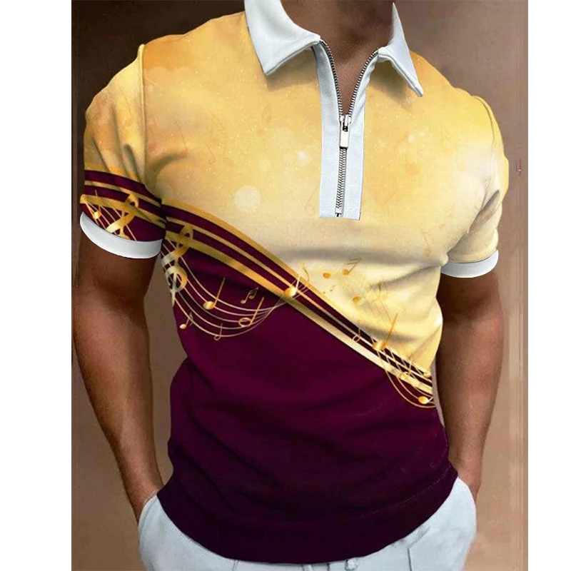 New summer men's polo shirt casual party notes 3D printed short sleeved polo shirt Harajuku street casual sports polo shirt