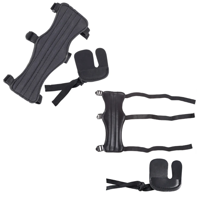 

2 Pack Arm Guards Leather Forearm Protector, Adjustable Bow Armguard Three Finger Guard for Archer Hunter