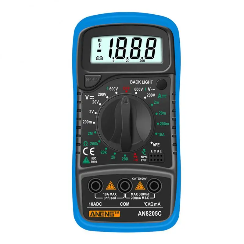 

AN8205C Digital Multimeter Auto Range Backlight AC/DC Ammeter Volt Ohm Tester Portable Meter Multimetro With Thermocouple