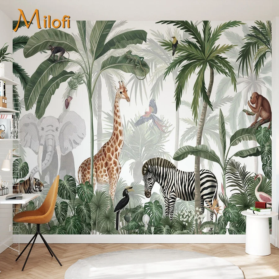 Custom Wallpaper 3D Cartoon Animal Giraffe Forest Mural Children's Room Kindergarten Decoration Wall Painting