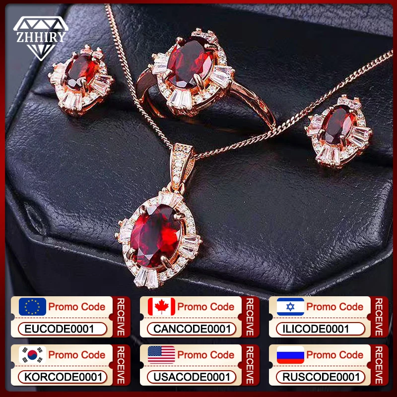 

Ювелирный Комплект ZHHIRY из натурального граната, серебро 925 пробы, кольцо, серьги и ожерелье