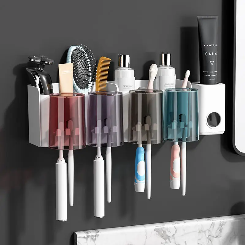 

Toothbrush Rack Free Punch Mouthwash Cup Brushing Cup Toilet Squeeze Toothpaste Artifact Storage Box Tooth Cylinder Set