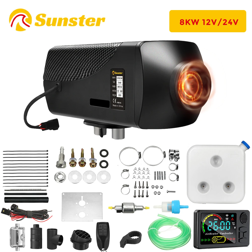 

Sunster Air Diesel Heater 12V&24V 8KW Car Heater Parking Heater With Remote LCD Monitor Voice Broadcast for Motorhome Trucks RV