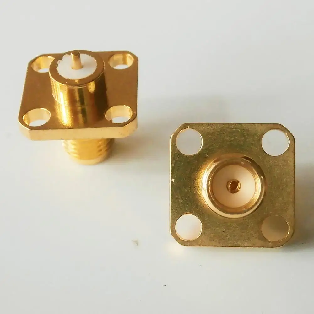 

1X New RF Connector SMA Female plug deck Solder Copper Body With 4 Hole Flange Chassis Panel Mount Brass GOLD Plated