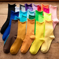 womens fluorescent colorful loose socks winter color warm comfortable knitting cotton long sock comfortable striped calcetines