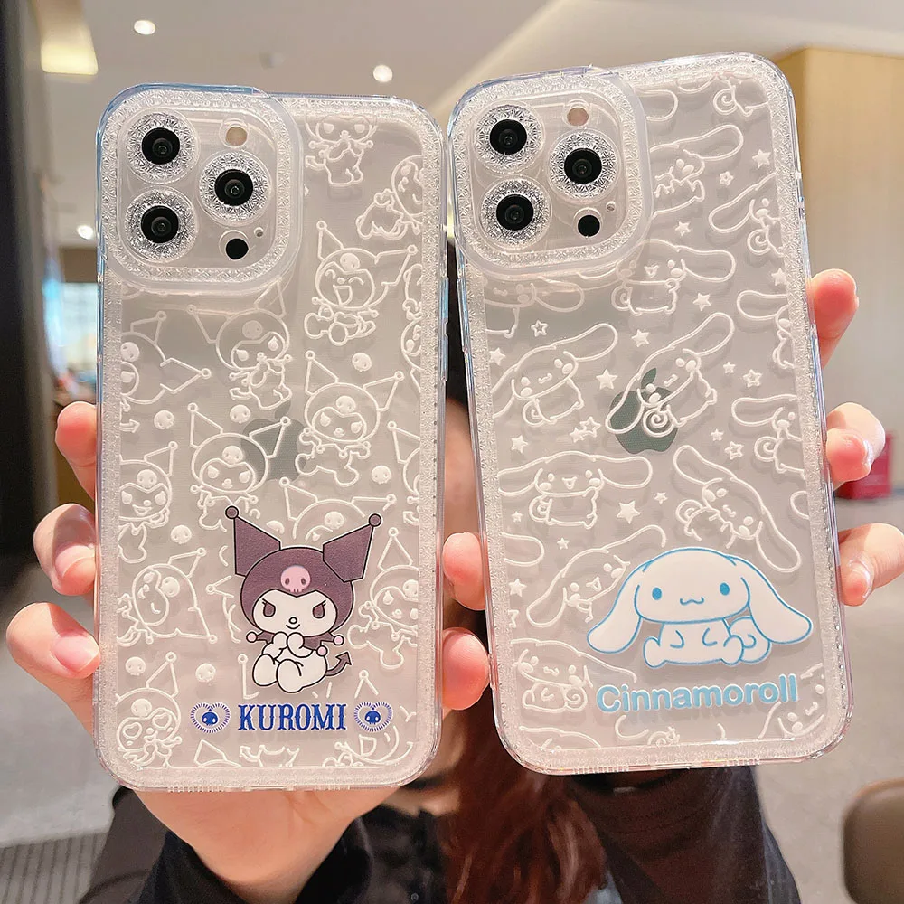 

Sanrio Hello Kitty Kuromi Phone Cases For iPhone 13 12 11 Pro Max XR XS MAX 8 X 7 SE Lady Girl Shockproof Soft Clear TPU Shell