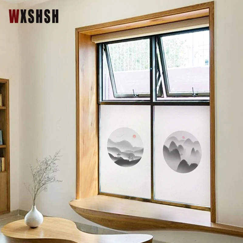 3D витражная наклейка на окно Электростатическая китайская чернильная живопись