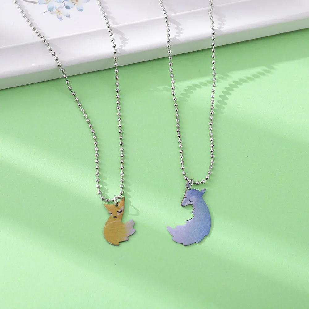 

1 Pair Stainless Steel Necklace Fox for Couples Pendant Necklace Fashion Best Friend Couple Jewelry Romantic Gift