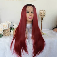straight lace front wigs burgundy synthetic lace front wig for party long red wig with baby hair cosplay wig