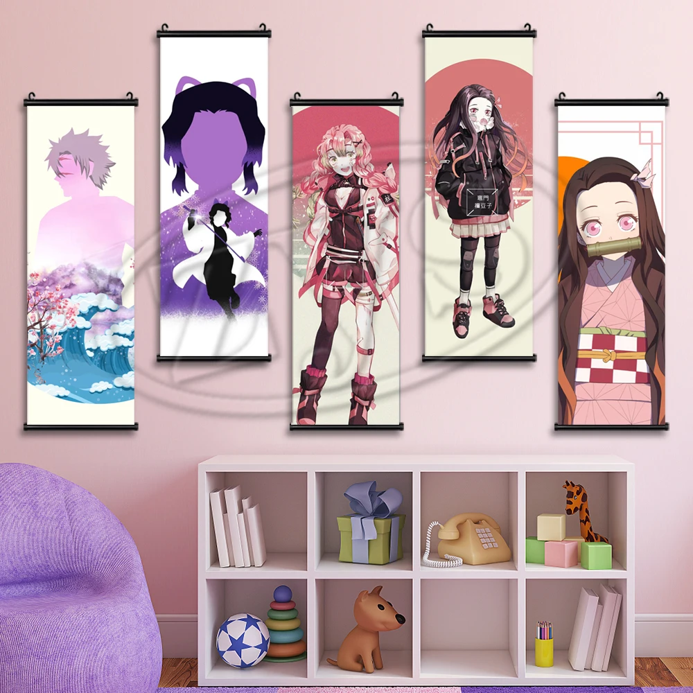

Аниме Картина на холсте искусство убийца демонов плакат Висячие свитки картины на стену для дома детской комнаты настенный эстетический Де...