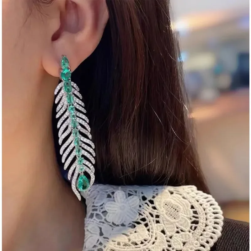 Ruihe новые классические серьги в стиле перьев 17x67 мм серебро 925 пробы зеленый