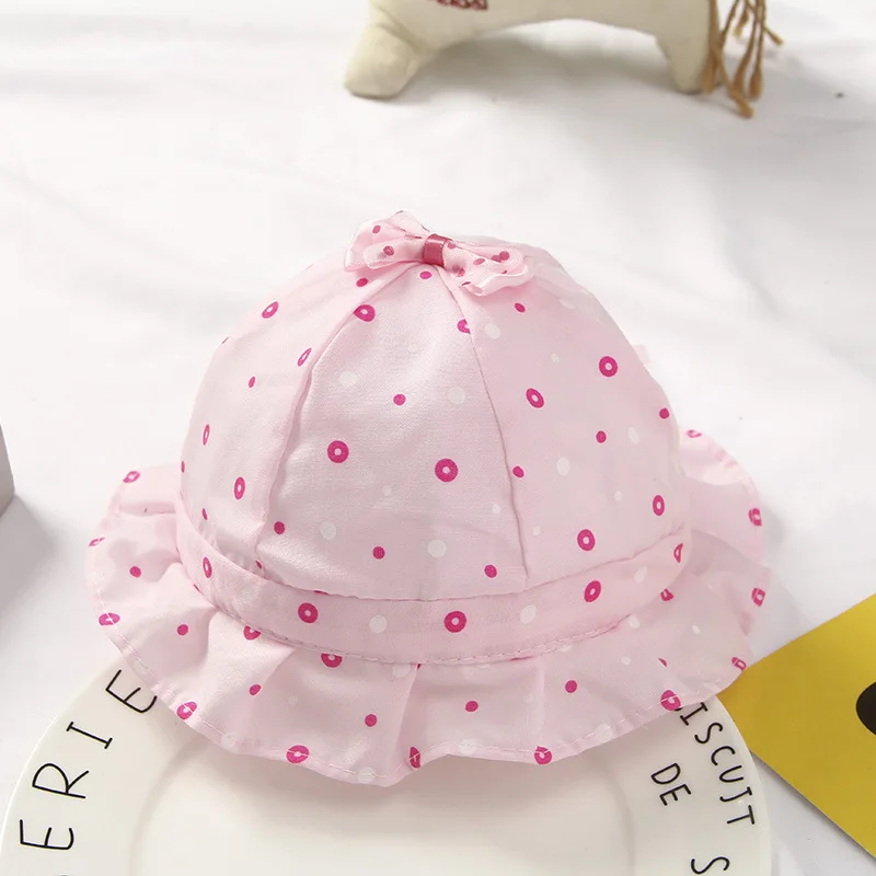 

Spring Summer Sun Hat for Baby Girl Cute Dot Print Infant Bucket Cap Sweet Princess Bowknot Newborn Beanie Caps Gorras