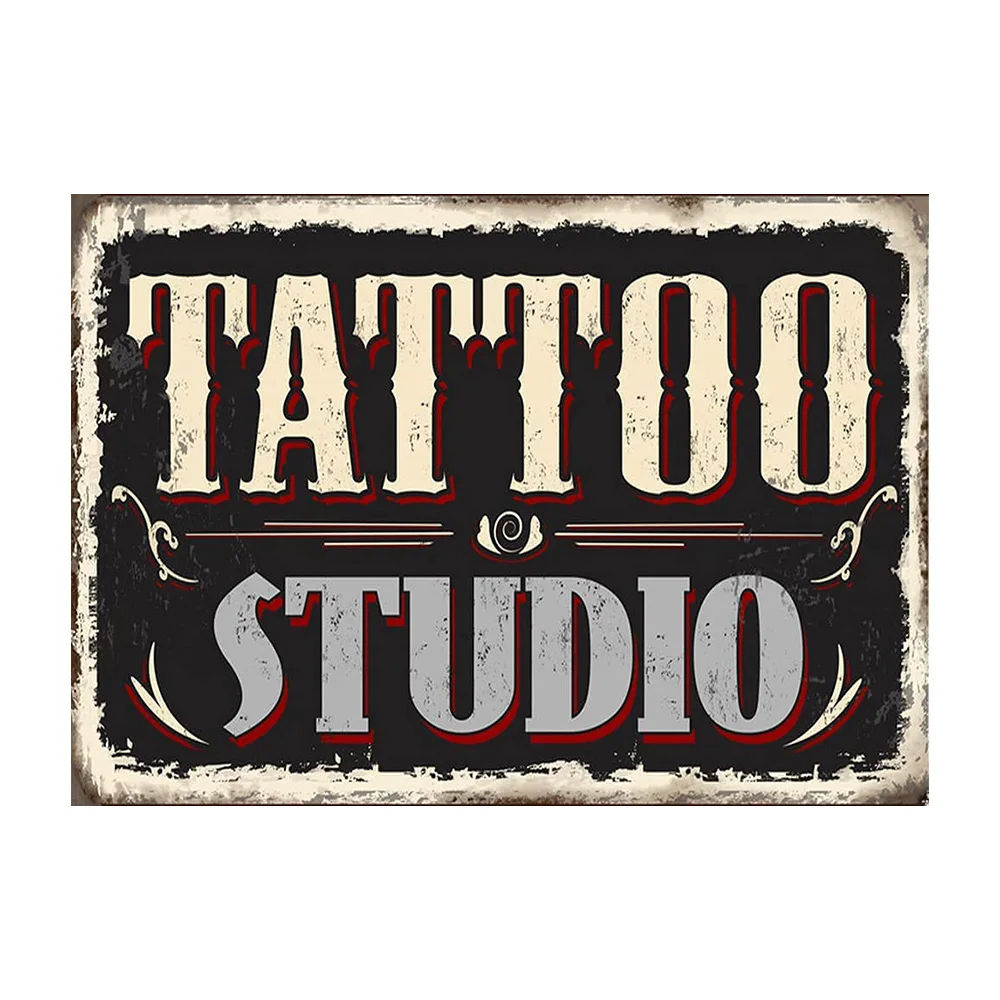Cartel de Metal Vintage para decoración de pared, placa de estaño con nombre de empresa para estudio de tatuaje, tienda, Bar, Pub, cafetería