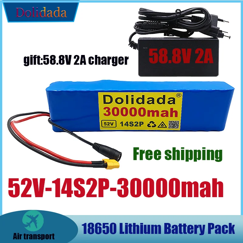 

52V 14S2P 30000mAh 18650 800W lithium battery for balance car, electric bicycle, scooter, tricycle+58.8V2A charger