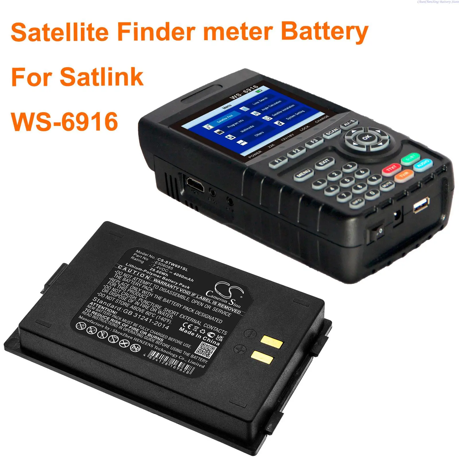 

Cameron Sino 4000mAh Satellite Finder meter Battery E506085 for Satlink WS-6916, WS6916