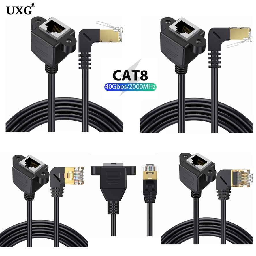 

Кабель-удлинитель, 90 градусов, CAT8 8Pin, RJ45, 40 Гбит/с, 2000 МГц