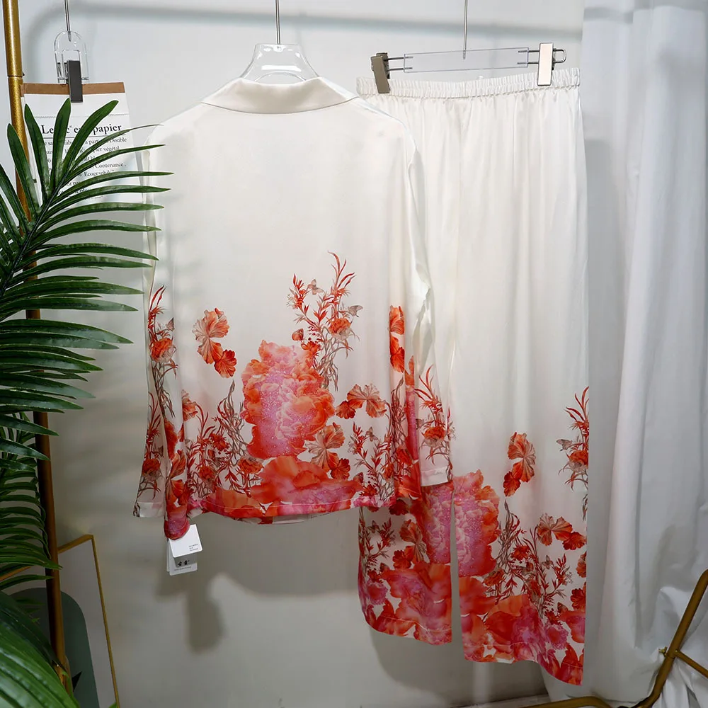 Женская пижама из натурального шелка с цветочным принтом одежда для сна новинка