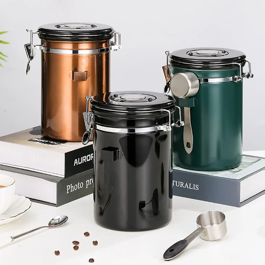 

Контейнер для хранения кофейной канистры из нержавеющей стали, герметичные контейнеры для кофе с ложкой, домашняя органайзер для хранения, ...