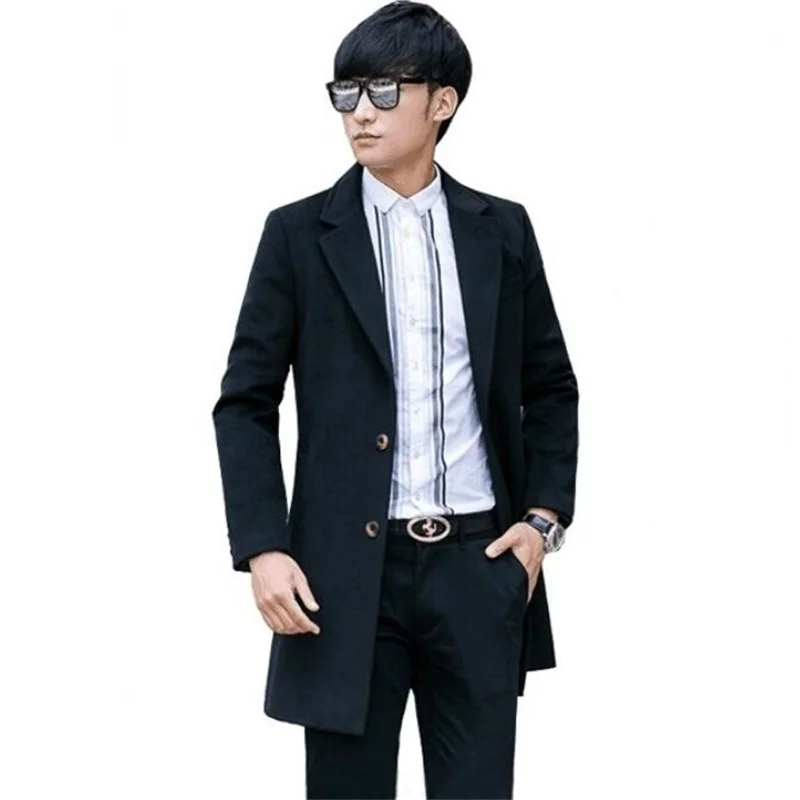 

New Winter Woolen Coats Men's Clothes Middle-aged Young Mid-Length Business Casual Suits Slim Fit Black Jacket Black Grey Khaki