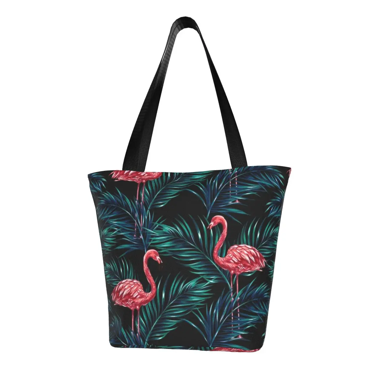 

Tropical Flamingo Birds Shopper Bag Green Leaves Print Handbags Female Print Tote Bag Leisure Polyester Travel Shoulder Bag