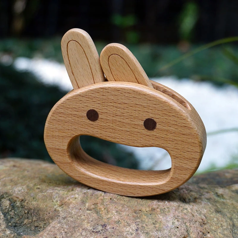 

Wooden Rabbit Shape Baby Rattle Toy Super Soft Baby Soothing Teether Toy Montessori Toy for Infant Toddler Boys Girls