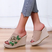 women slippers ladies transparent round head open toe casual outdoor female wedge chain high heel