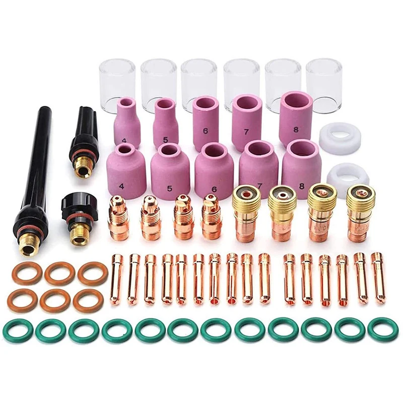 

55PCS Welding Torch Stubby Gas Lens For WP-17/18/26 TIG 10 Pyrex Glass Cup Kit Durable Practical Welding Tools Kit Accessory