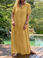 zanzea summer elegant women dress short sleeve kaftan long shirt dresses casual oversized fashion solid party maxi sundress 2022
