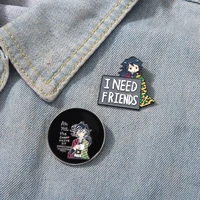 demon slayer i need friend enamel pin tomioka giyuu depression cartoon character badge pin for backpack metal jewelry for fans