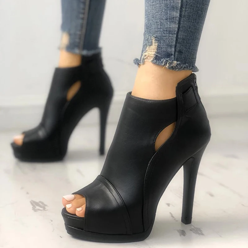 

Luxury Fashion Peep Toe Cutout Thin Heels Summer Boots Fashion Brand Design Sexy High Heels Women's Shoes Woman Ankle Boots