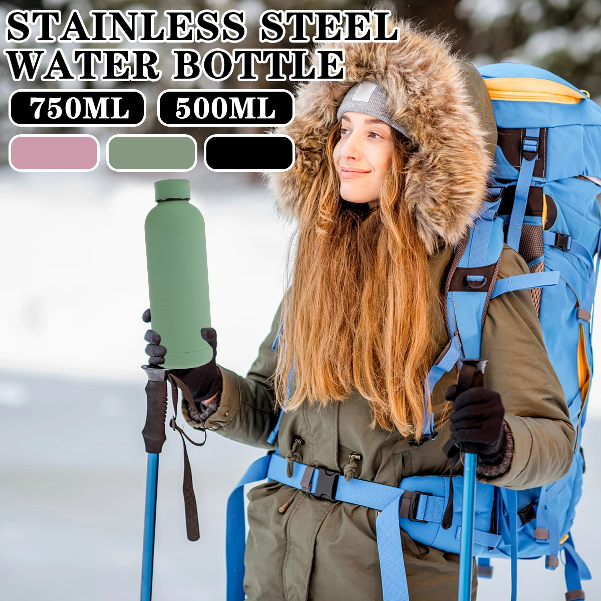 

Stainless Steel Water Cup Double Wall Vacuum Insulated Water Bottle 500/750ml Metal Sports Drink Bottle Lightweight Fashion