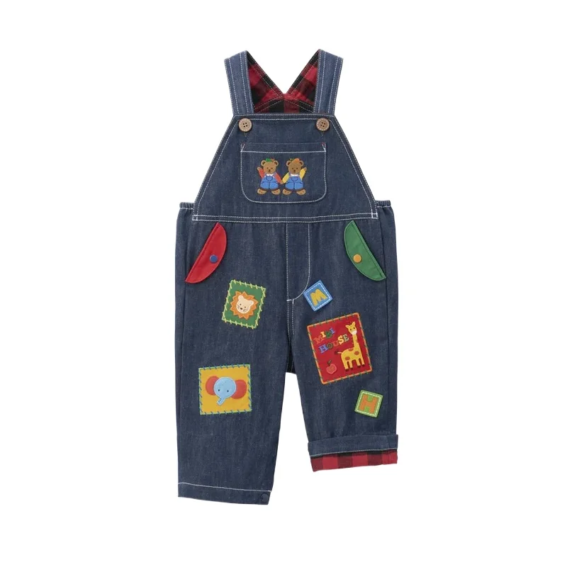 Брюки для мальчиков Новинка весна-осень комбинезон с мультяшным милым медведем